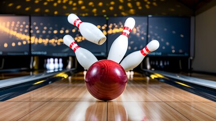 Bowling Ball Knocking Down Pins   Strike in Action
