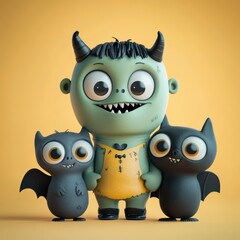 Cute Monster with Bats in Playful Design