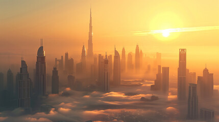 Obraz premium Dubai city center - amazing city skyline with luxury skyscrapers at sunrise, United Arab Emirates