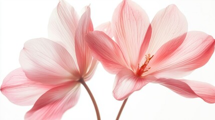 Fototapeta premium A beautiful pink flower with translucent petals against a white background.