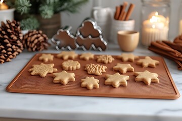 Freshly Baked Star-Shaped Cookies on a Brown Baking Sheet