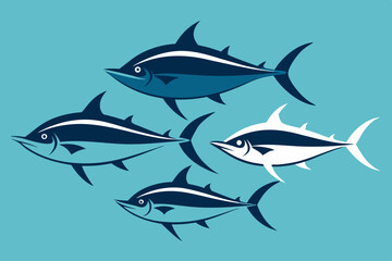 Obraz premium A set of 4 tuna fishes silhouette black vector art illustration 