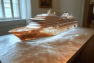 Cruise ship on ocean  on a desk