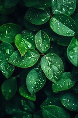 Obraz premium Green Leaves with Water Droplets Abstract Background Texture