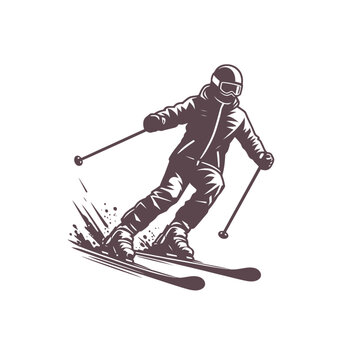 skier skiing downhill monochrome style clip art preview