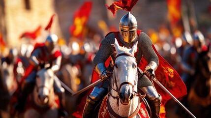 Knight Charge with Red Flags and Armor