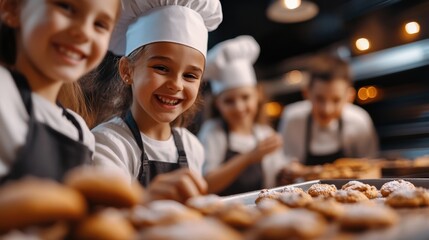Young Chefs Smiling in a Bakery Setting