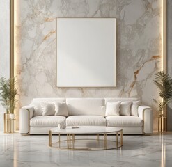 A luxurious living room adorned with marble walls and gold accents exudes timeless elegance and sophistication, inviting relaxation.