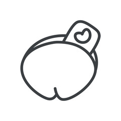 Cute fortune cookie icon. Hand drawn monochrome illustration of a fortune cookie with love prediction isolated on a white background. Vector 10 EPS.