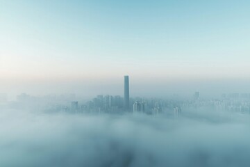 Fototapeta premium Serene Urban Skyline Emerging From Fog Blanket