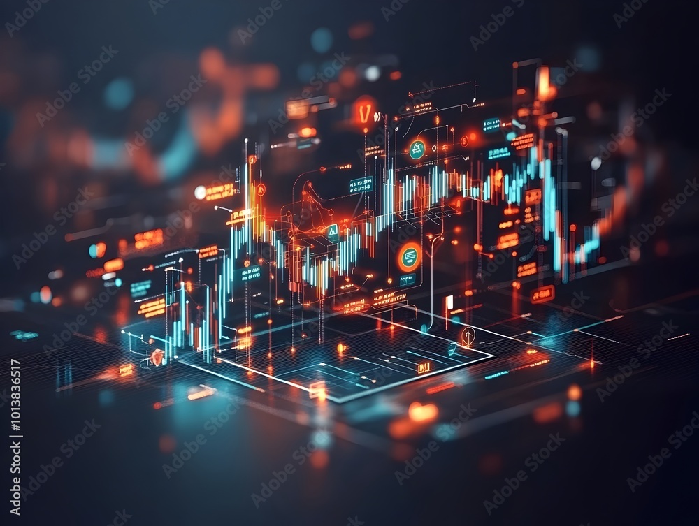 Poster detailed macro view of a blue market investment trading chart deep analysis of candlestick graph dat
