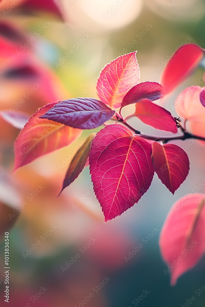 Canvas Prints Closeup of vibrant red, orange, and purple leaves on a branch, autumn foliage background