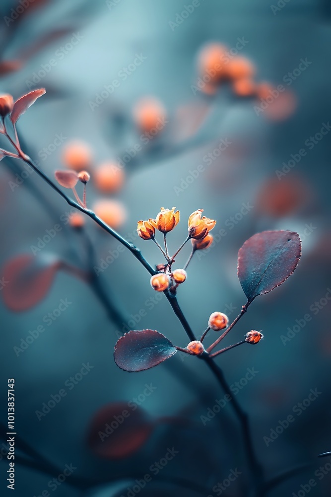 Canvas Prints Closeup of delicate orange berries on a branch with blurred background, nature macro photography