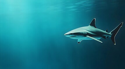 Fototapeta premium Majestic Shark Navigating a Dark Underwater Cave - Explore the Mysteries of the Deep with Shadows and Silence in an Eerie Ocean Environment