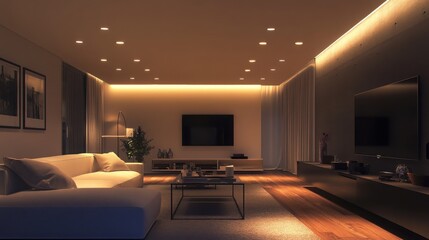 Minimalist ceiling with LED lighting in modern room