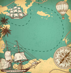 Vintage marine background with ship