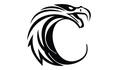 Letter C logo with eagle head in minimalist style