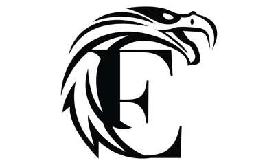 Letter E logo with eagle head in minimalist style