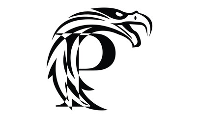 Letter P logo with eagle head in minimalist style