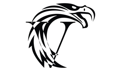Letter V logo with eagle head in minimalist style