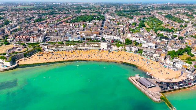 Aerial view of Broadstairs, a coastal town on the Isle of Thanet in the Thanet district of east Kent, England, UK