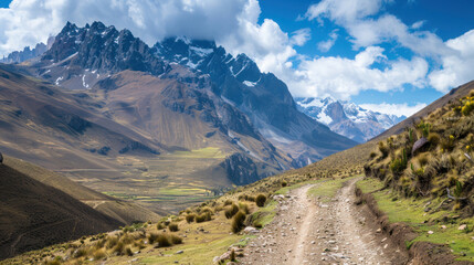 Fototapeta premium A wild mountain landscape with challenging trails and dramatic scenery, perfect for adventure travel enthusiasts