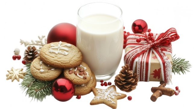 Christmas Cookies and Milk Isolated on White Background, Simple Vector, PNG File with Transparent Background - Powered by Adobe