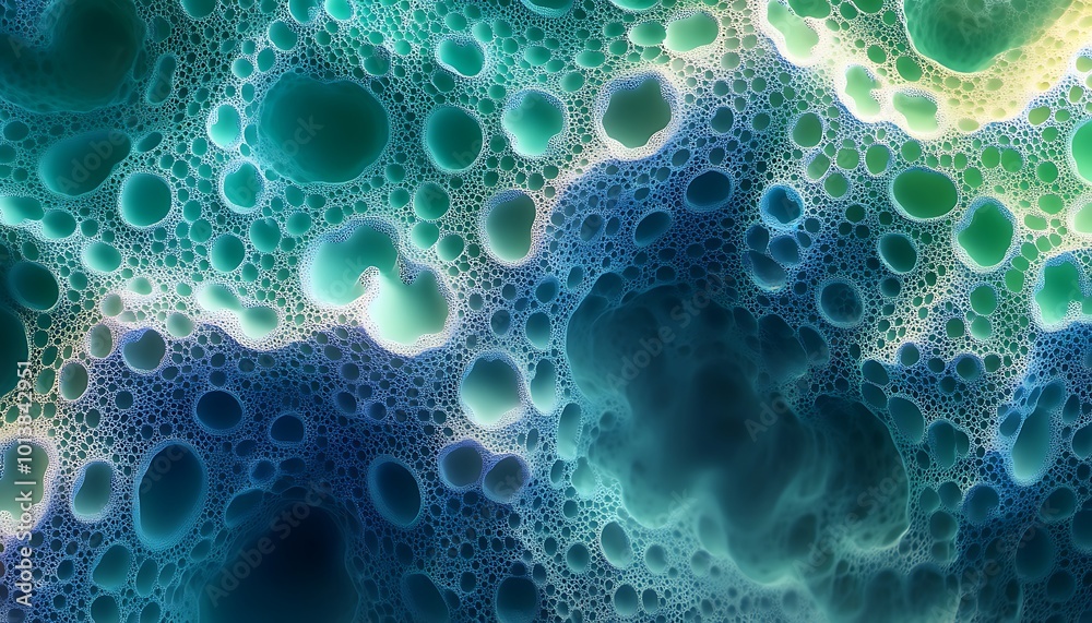 Poster a vibrant, abstract image featuring swirling patterns of bubbles and colors, creating an underwater 