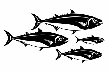 A set of Mackerel fishes silhouette black vector art illustration