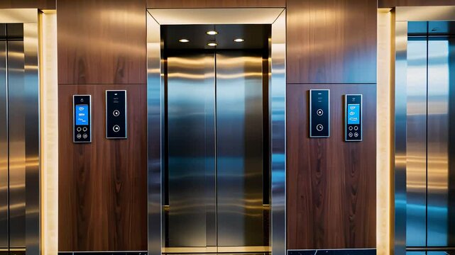 Modern Stainless Steel Elevators in Contemporary Building Interior

