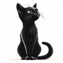 Silhouette of sitting black cat with sleek fur and sharp eyes in isolated white background new beautiful stock image illustration AI