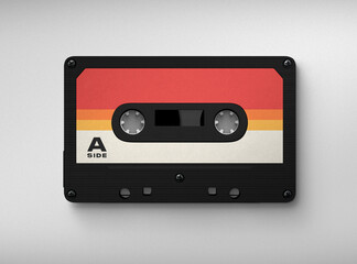 Vintage Retro Cassette, cassette tape isolated on white, retro audio tape, 3d illustration, 3d rendering