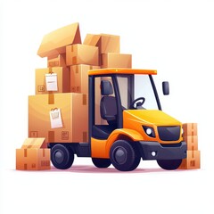 Delivery truck loaded with boxes on a white isolated background.