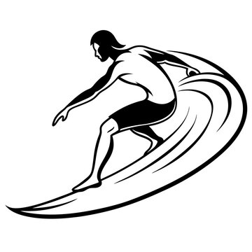recommend clip art: Dynamic Silhouette of a Surfer Riding a Wave in Bold Line Art vector