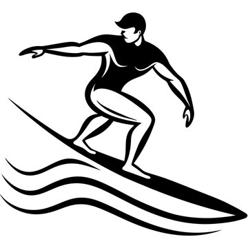 recommend clip art: Dynamic Silhouette of a Surfer Riding a Wave in Bold Line Art vector
