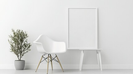 A minimalistic white frame mockup on a completely white background, perfect for showcasing artwork or design concepts.