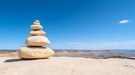 Tranquil Stacked Rocks Overlooking a Majestic Canyon - Breathtaking Cliffs and Expansive Horizons Showcasing Natures Awe-Inspiring Beauty