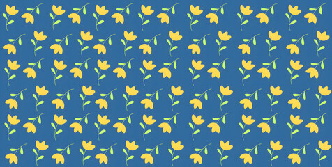 Seamless floral pattern with yellow flowers and navy blue background