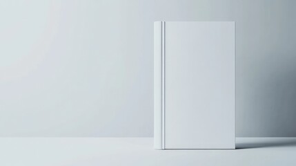A simple white book mockup standing upright on a white background, offering ample space for cover designs.