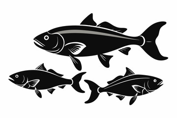 A set of Cod fishes silhouette black vector art illustration