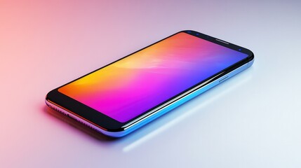 A sleek smartphone lying flat on a white background, showcasing its modern design and vibrant screen. --ar 16:9 --v 6.1 Job ID: 12188e6a-896a-40fc-8e3f-c5b5f9c43d7c