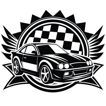 recommend clip art: Auto racing Car sport line art silhouette one colour logo template design 