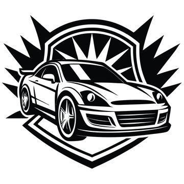 recommend clip art: Auto racing Car sport line art silhouette one colour logo template design 
