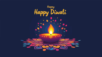 Happy Diwali Colorful Diya Illustration Festive Greeting Card Banner Design Decoration India Culture Tradition Hinduism Celebration Light Prosperity Rangoli Template Background