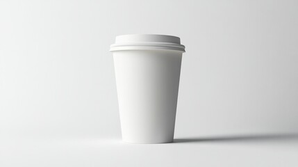 A white coffee cup mockup on a smooth white background, ideal for branding and logo presentation.