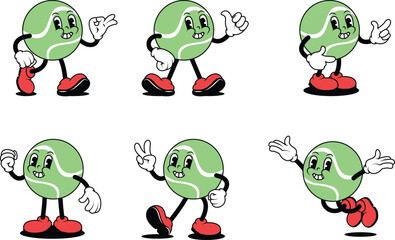 Obraz premium Cartoon Tennisball Character Illustrations with Various Styles
