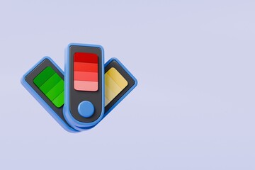 3D Color Palette Guide icon on isolated purple background. Painter tool art design concept. Swatch tool suck colors use in design program. Minimal cartoon cute, samples gradient graphic. 3d render.