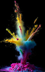 Colorful paint explosion on black background