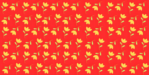 Seamless floral pattern with yellow flowers and red background