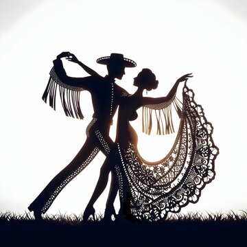 scenic view of a silhouette of a couple performing a dance pose